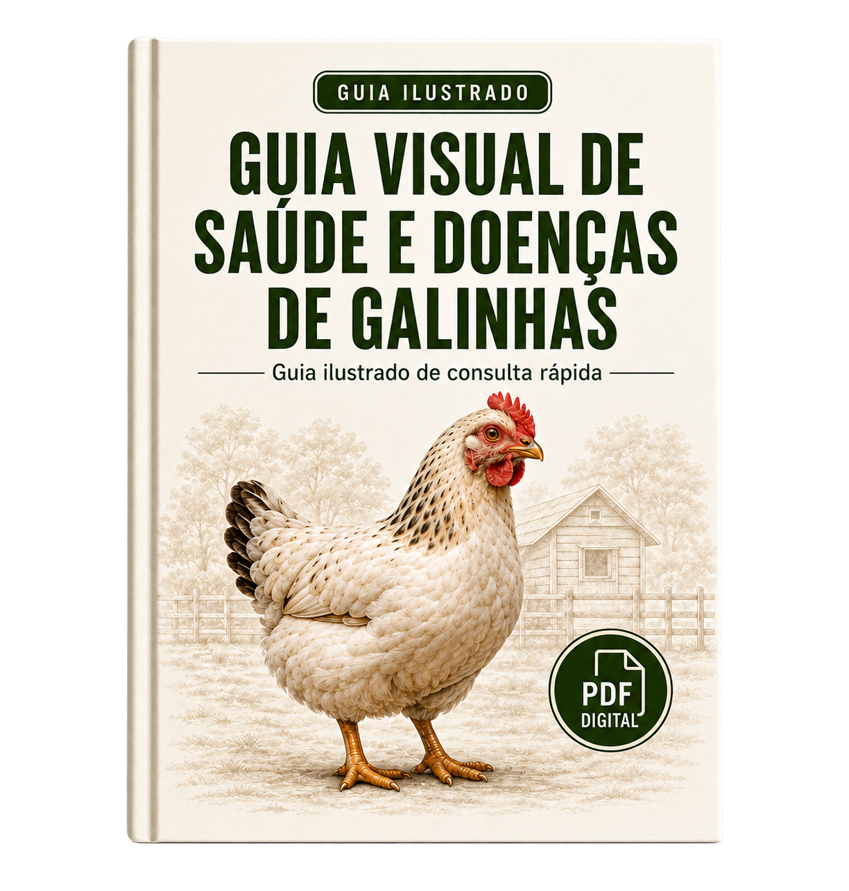 Mockup do Guia Visual de Saúde e Doenças de Galinhas